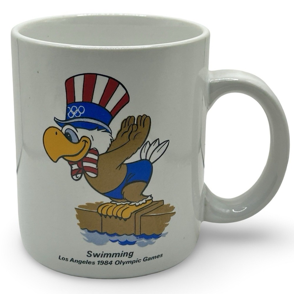 Papel 1984 Los Angeles Olympic Games Swimming Coffee Mug Sam the‎ Eagle Vintage
